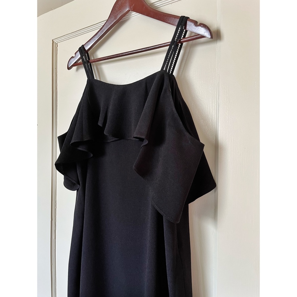 Maggy London Black Cold Shoulder Ruffle Dress EUC